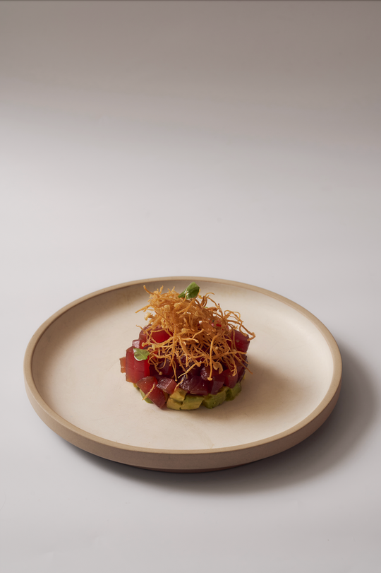 Tuna Tartare with Avocado and fried Enoki blooms